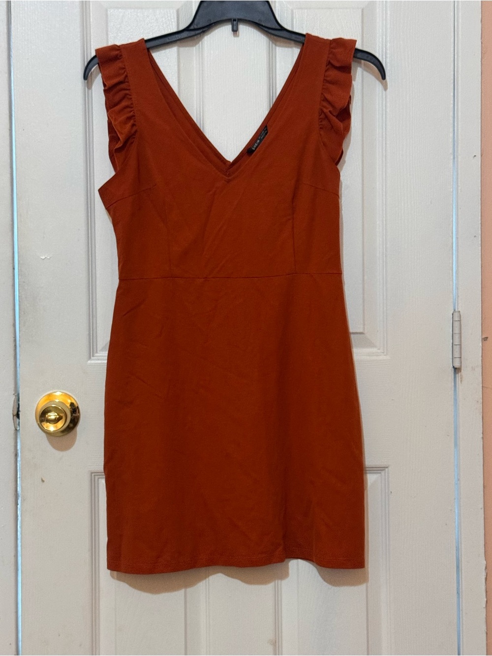 SHEIN Rust Ruffle-Sleeve V-Neck Mini Dress